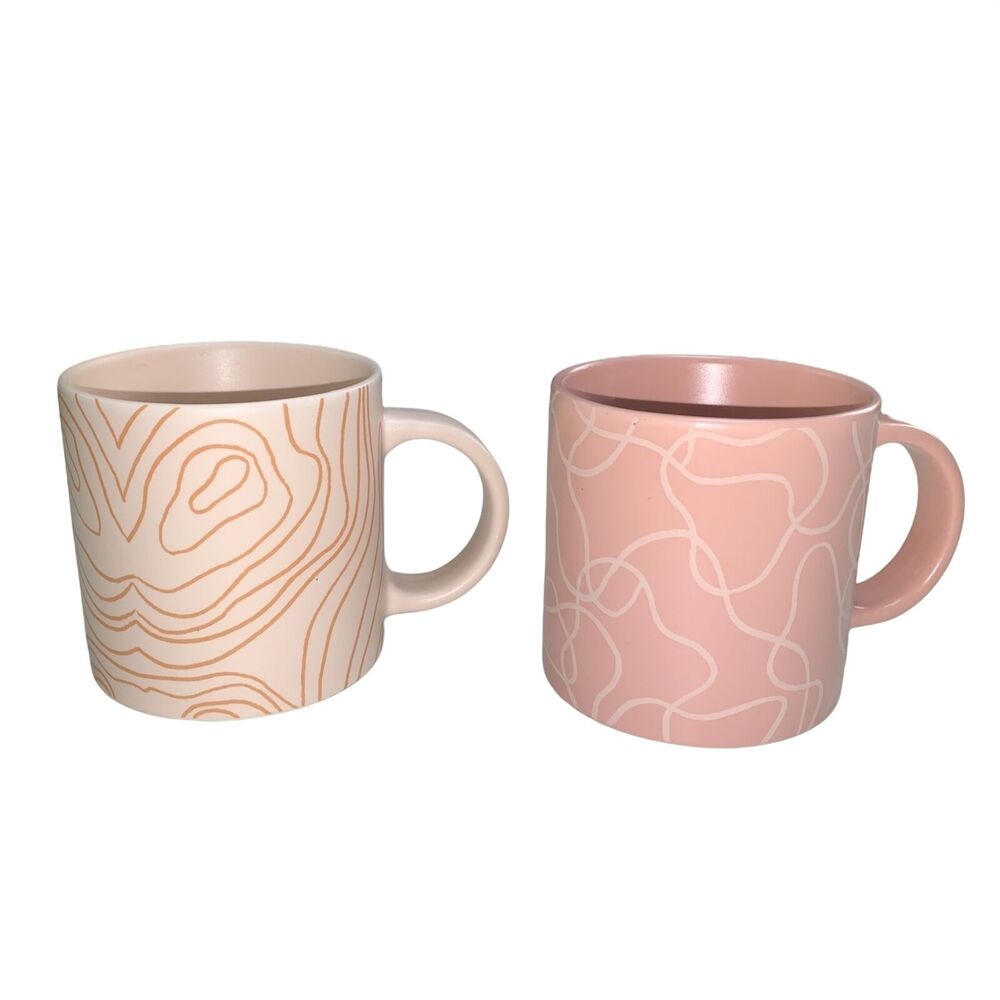 Whitney Kerner Set of 2 Abstract Ceramic Coffee Mugs Peach Pink Neutral Modern